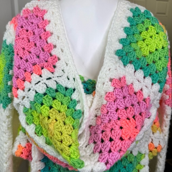 Granny Square Afghan Crochet Cardigan, Hooded Cardigan Handmade Plus Size - Picture 12 of 15